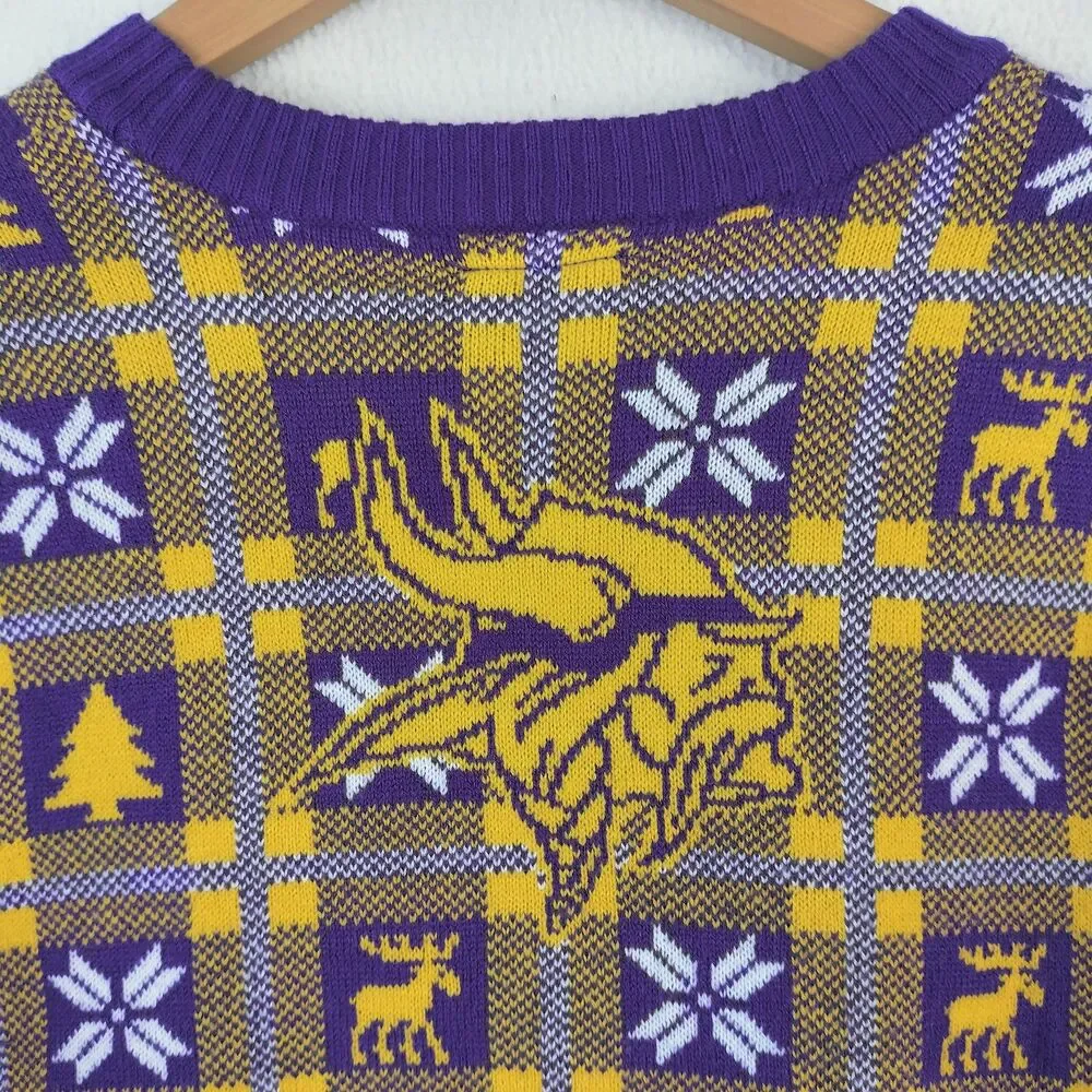 Minnesota Vikings Sweater Mens S Purple Gold Fair Isle Nordic Graphic Print SKOL